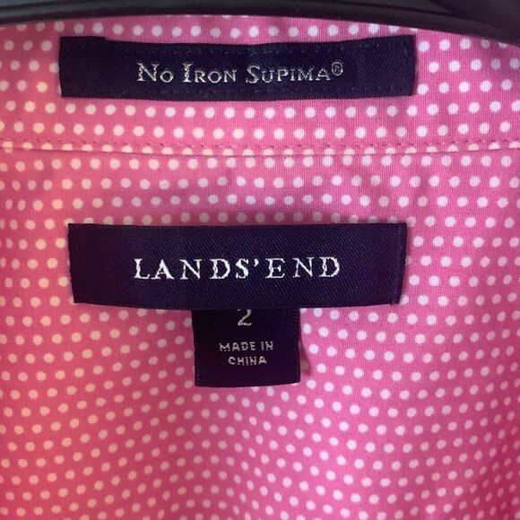 Pre Owned Women’s Lands’ End Long Sleeve Pink Polka Dot Shirt No Iron Sz 2 Style - Picture 9 of 10